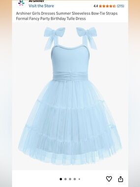 Girls Light Blue Tulle Bow Strap Dress